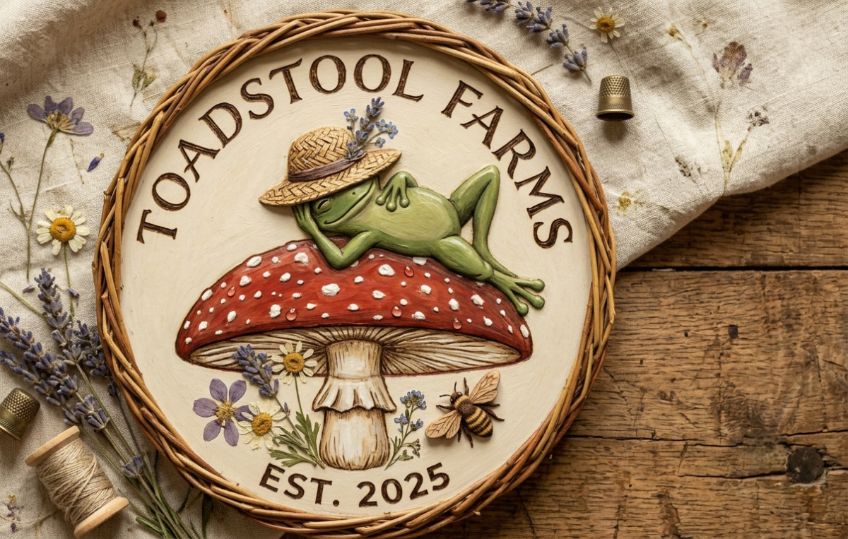 Toadstool Farms carved sign